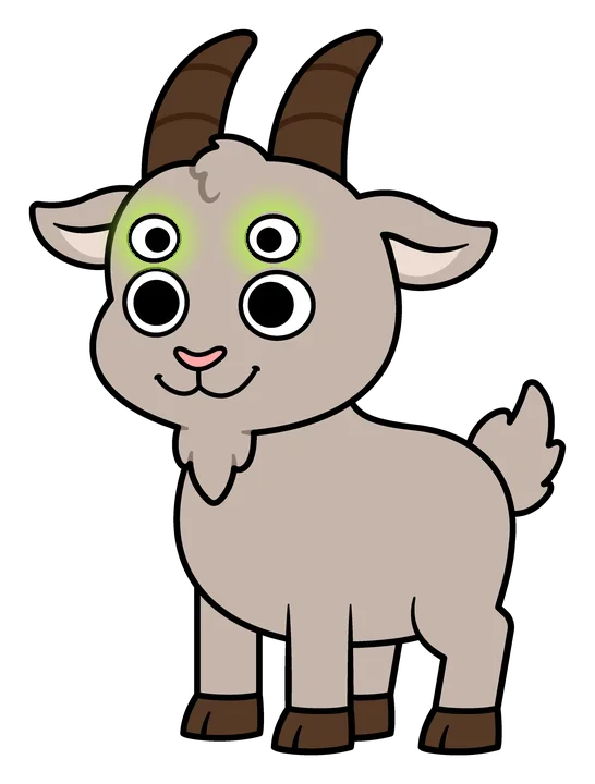 Bolik the goat looking up with all four eyes.
