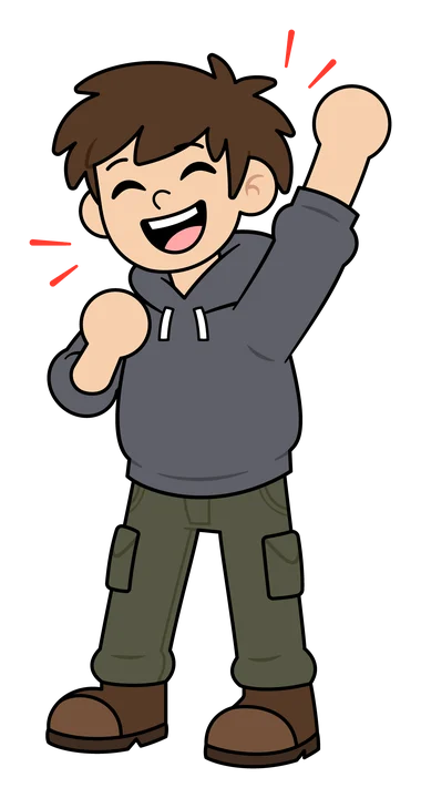 Marko cheering with one fist in the air.